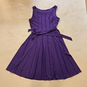 Voir Voir Sleeveless Purple Midi Dress with Self-Tie Belt